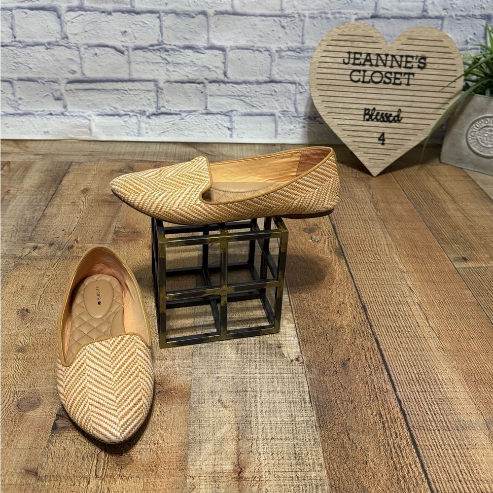 Birdies Blackbird honey herringbone Raffia Flat size 10.5